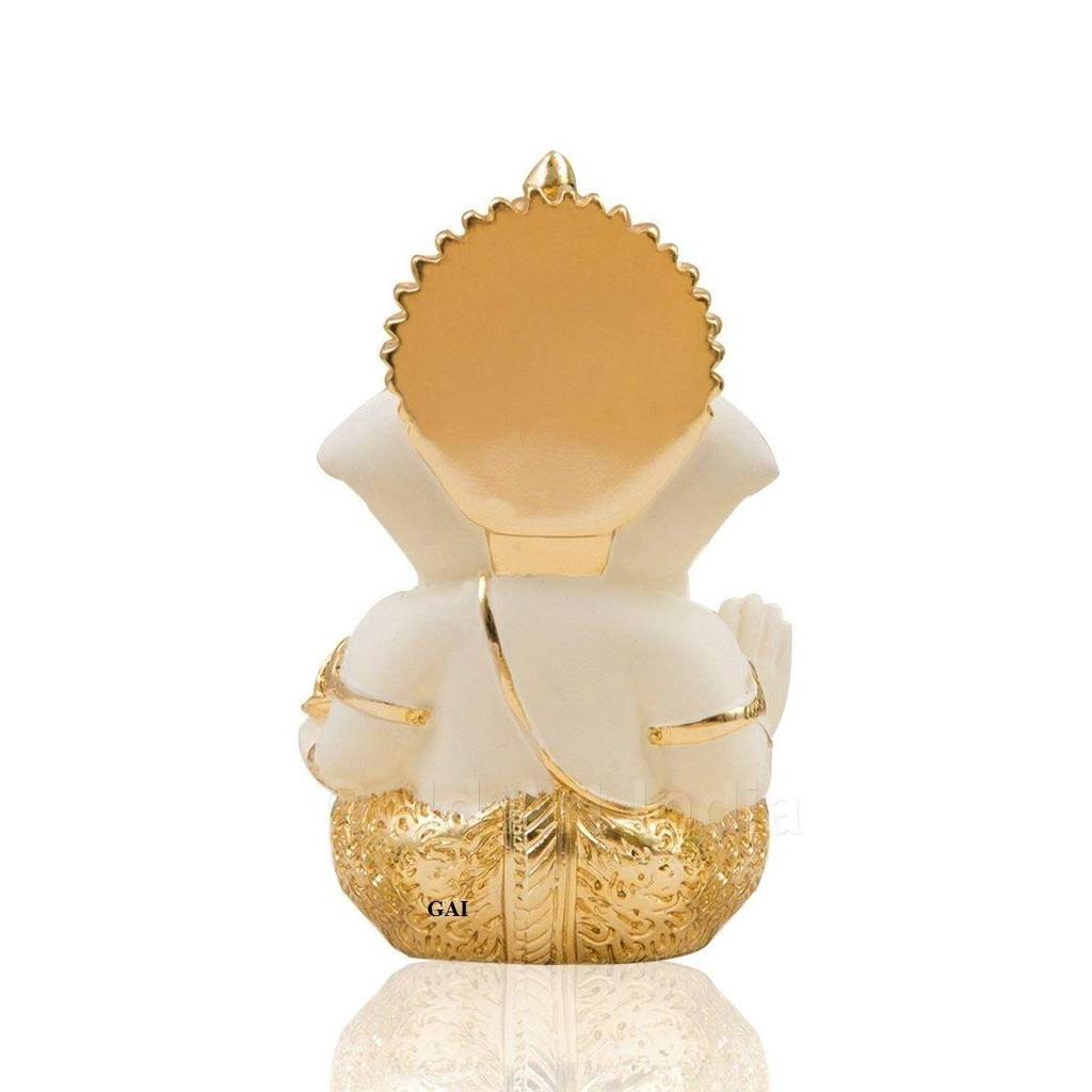 Ganesha Gold Plated Idol for Car Dashboard Ganesha Murti Ganpati Idol for Home Decor Puja Lord Ganesh Statue Gift