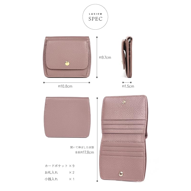 LASIEM [Compact and Fits In a Mini Bag] Mini Wallet Ladies Wallet Bifold Wallet Small Wallet Thin Wallet Bi-fold Bifold Mini Folding Thin Genuine