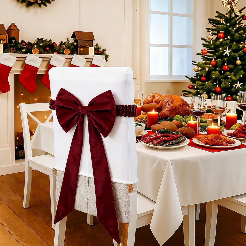 Wine Red Velvet Bow Chair Back Cover: A Retro- Chair Decoration That Unlocks The Sophistication Of Your Home