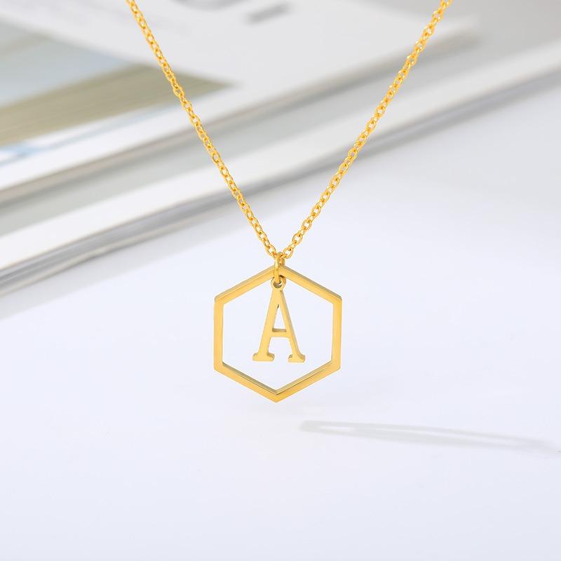 Simple and Stylish English Alphabet Small Fresh K Gold Titanium Steel Necklace Women's Accessories Geometric Collarbone Chain