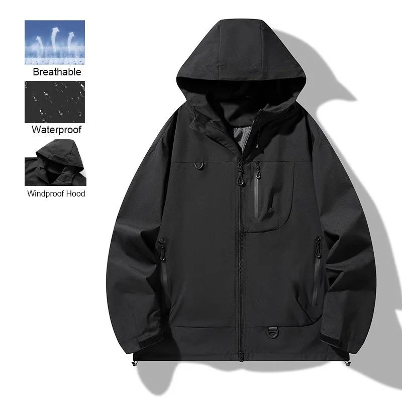 Мужская куртка с капюшоном Осень Зима Горячая Распродажа Однотонная Дышащая Водонепроницаемая Ветрозащитная На молнии Верхняя одежда для активного отдыха, альпинизма, рыбалки, Стильное мужское пальто