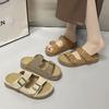 Leather Word with Slippers Women Wear New Retro Muffin Thick Sole Heightening Boken Sandals