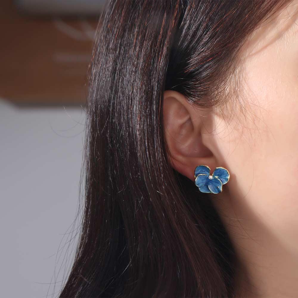 Rhinestone Flower Stud Earrings Cute Five Petals Earrings Elegant 3D Petal Flower Earrings Women
