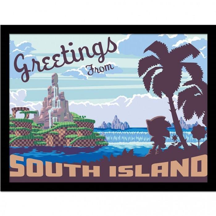 Sonic The Hedgehog Greetings From South Island Framed Print