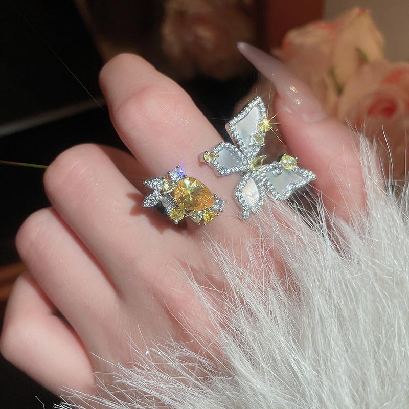 Luxury Zircon Sparkling Diamond Spirit Serpentine Ring Silver Open Ring High Quality Texture Simple and Versatile Trendy Cool Handmade for Women