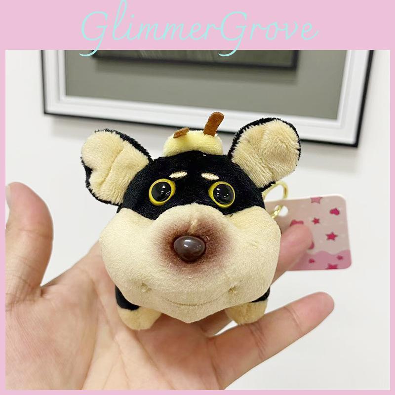Cute Short Plush Black Bee Dog Pendant Keychain For Car And Bag Accessories
