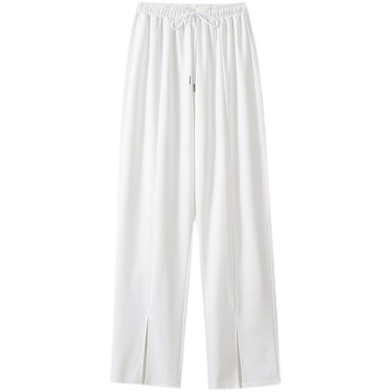 Dimanaf 2024 Plus Size Summer Long Pants Women Elastic Pants Loose Straight Casual Female Basic Trousers Wide Leg Pants White 5XL