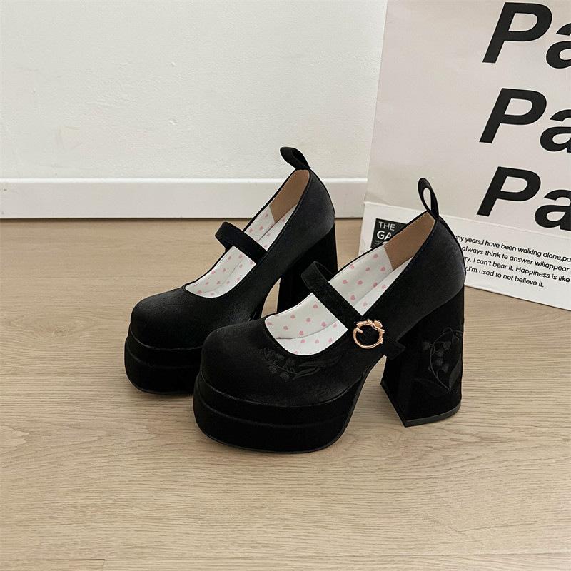 Spring and Autumn Women's Platform High Heels Lolita Shoes Cross Straps Shallow Mouth Lolita Single Shoes