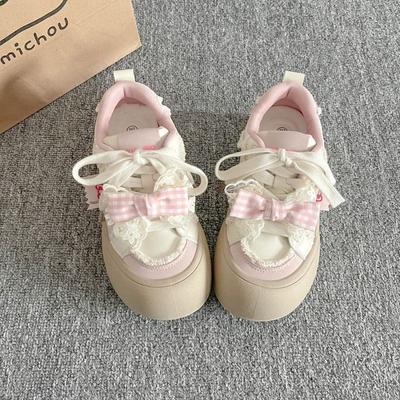 Женские кроссовки на пружинной подошве высокой стоимости, новая платформа, белые туфли с бантом, нишевые туфли, туфли-хлебцы