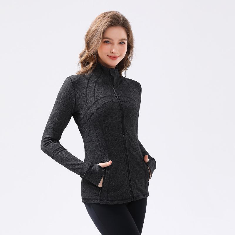 Women's Classic Stand Collar Yoga Sports Jacket - Elastic, Long-Sleeved Running & Fitness Top