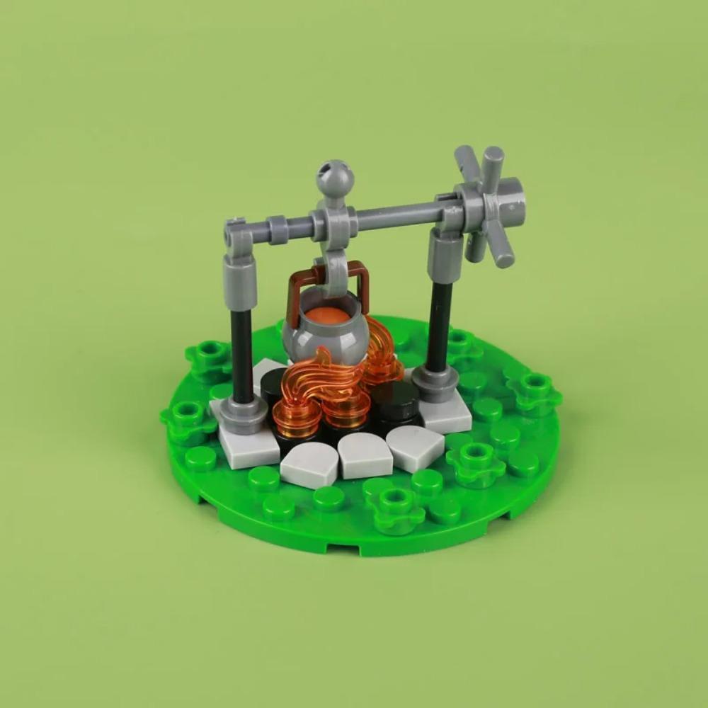 MOC Военные средневековые строительные блоки Фигурки солдат Аксессуары Костер Палатка Жареная курица Сцена кемпинга Мини-кирпичи Подарки
