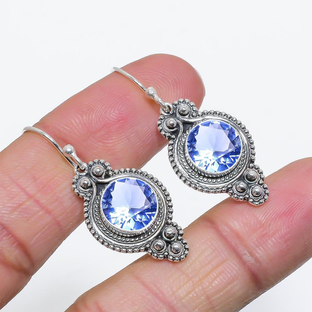 Серьги из стерлингового серебра 925 пробы с танзанитом V6697, ярко-синие серьги, круглые серьги, подарок на День святого Валентина, подарок для нее, подарок на день рождения, украшения ручной работы, Si