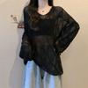 Lazy Style Hollow Out Knitted T-shirt for Women In Summer Thin Outer Layer Sun Protection Cover Fat MM Loose and Slimming Top