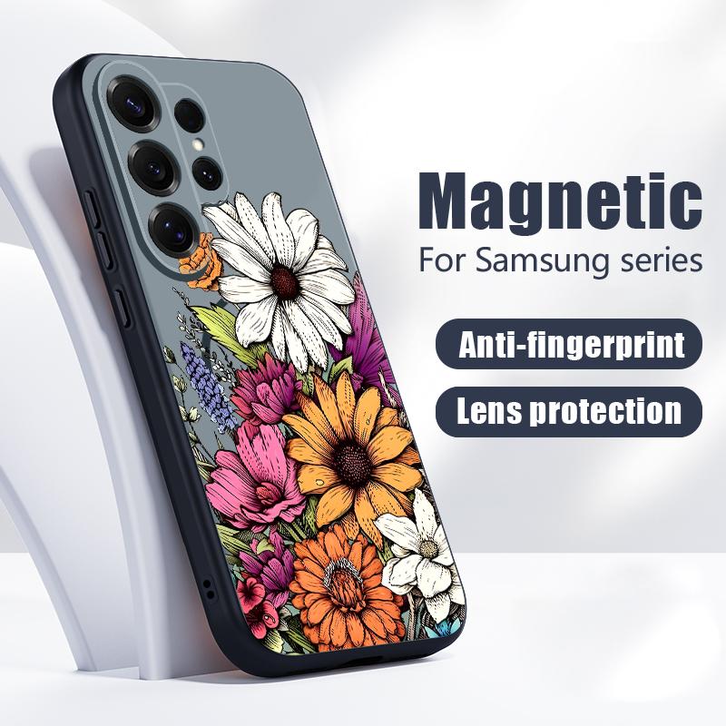 Магнитный чехол INS с принтом подсолнуха для Samsung S26 Ultra S25 Edge S24 FE S23 S22 Plus A54 A15 A35 A55 A16 A36 A56 A17 A37 A57 5G Матовый чехол