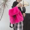 New Plush Backpack Imitation Rabbit Fur Backpack Student Girl Large Capacity Drawstring Leopard Print Solid Color Versatile Women's Bag