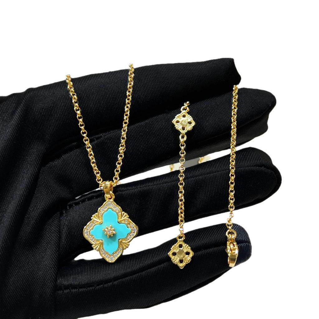 Винтажный комплект розовых роз Court Bratti, браслет из четырехлистного клевера, ожерелье из камня Tianhe, кольцо, серьги-гвоздики