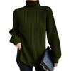 Autumn Winter Turtleneck Women Knitted Sweater New Fashion Long Sleeve Plus Size Split Pullover Sweaters Loose Casual Tops Solid Color Clothing 1681