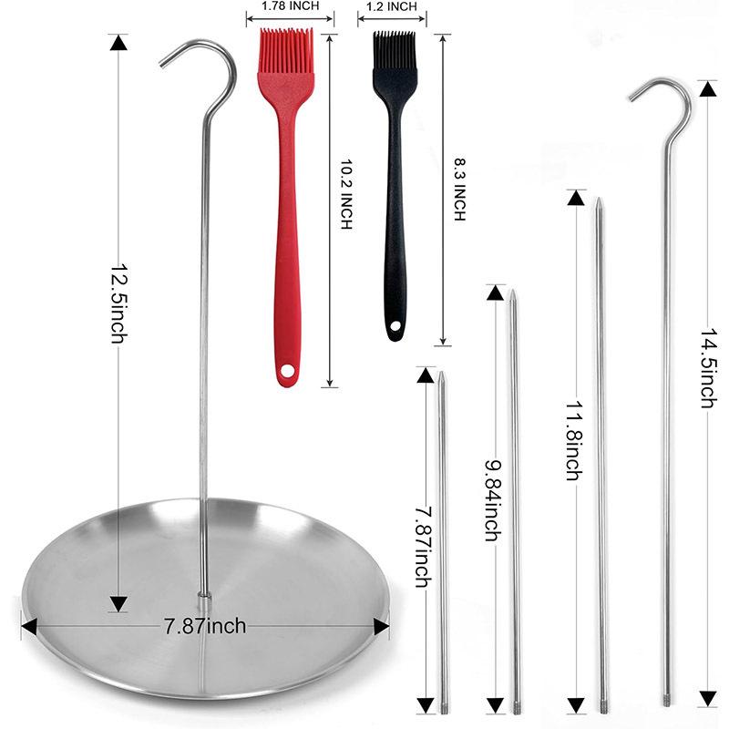 Stainless Steel BBQ Kit: Vertical Screw Pot, 3 Removable Brushes, Pads, Gloves, Oil Bottle, Brush Hooks.