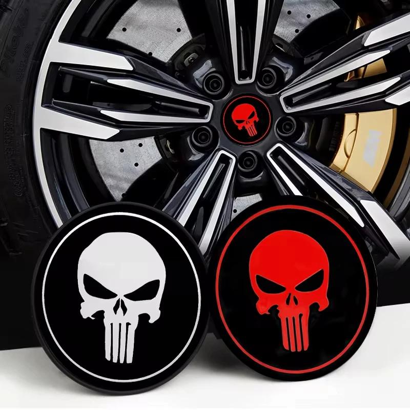 4PCS 56+60MM Universal Skull Car Emblem Wheel Hub Caps Stickers Hubcap Badge Decals For FORD HONDA BMW Audi Chevrolet NISSAN