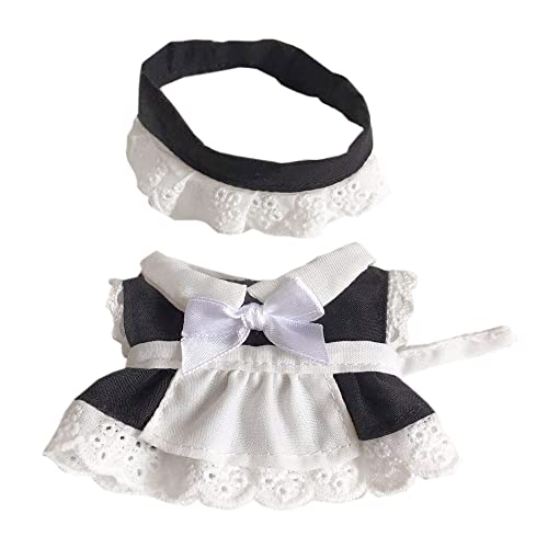 Niannyyhouse 10 см Плюшевая одежда Наряд горничной Головной убор Фартук Платье Нарядные Хлопковые Аксессуары для Кукол (черный)