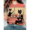 Women's Short Sleeved Round Neck Cartoon Printed T-shirt