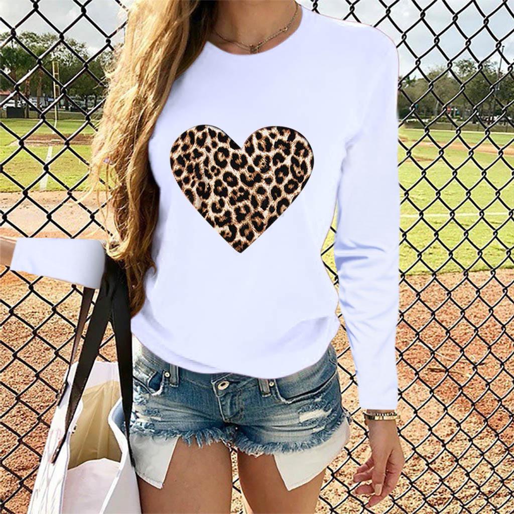 Women Casual Long Sleeve Leopard Print Heart-shaped Top