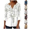 Button Down Shirts For Women Print Tunic Summer Tops Dressy Casual Bell 3/4 Sleeve V Neck Spring Blouses