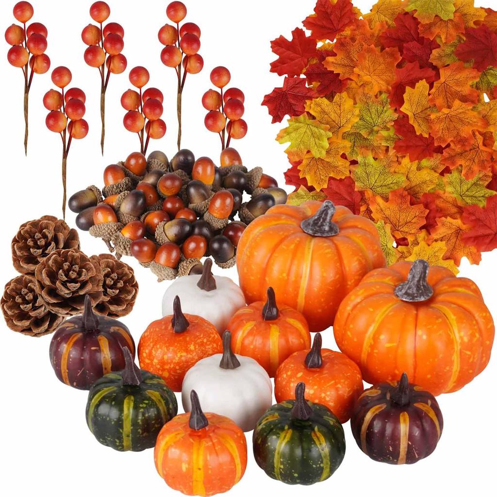 162 шт. Набор искусственных украшений для урожая, реалистичные кленовые листья, желуди, тыквы, украшения для домашнего стола