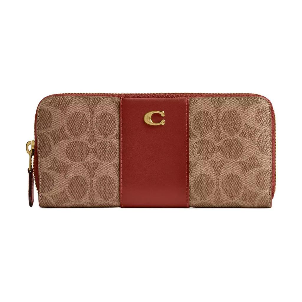 Coach Основной 20 Металлический Логотип Кошелек на Молнии Покрытый Холст и Телячья Кожа Унисекс Кошелек Латунный Коричневый CS031-B4NQ4