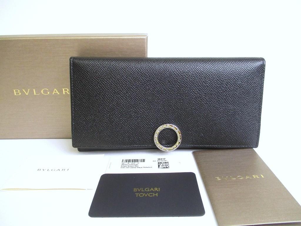 Оригинальный длинный кошелек BVLGARI из черной кожи с логотипом и клапаном на клипсе #a800 Восстановленный