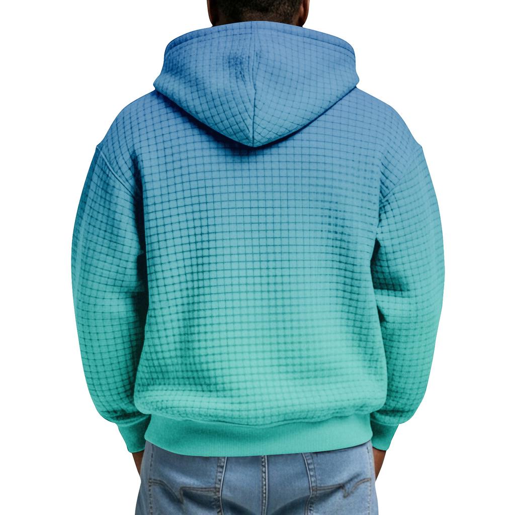 Мужской худи-пуловер в клетку с капюшоном на молнии до середины, со шнурком и принтом, повседневная спортивная толстовка