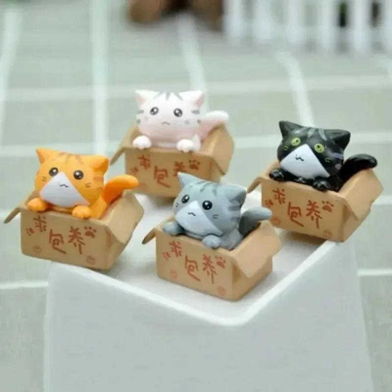 4pcs Mini Cat Garden Statues Cute Kawaii Kitten Figurines for Kids Baby Room Home Decoration Adorable Miniature Animal Decor