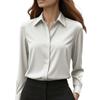 Women's Satin Shirts Elegant Plain Long Sleeve Blouse Office Lady Button-Up Shirt Top Female Lapel Neck Shirts Blouse Autumn