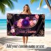 Floral Garden Theme Quick Dry Beach Towel Custom Name Text Print Large Sand Resistant Towel Beach Vacation