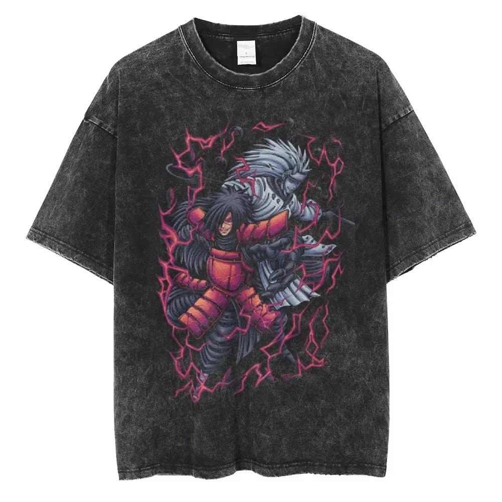 Anime Naruto TShirt Manga Retro Washed Version Kakashi TShirt Pain TShirt Lee Tobi Top Mens Cotton Streetwear