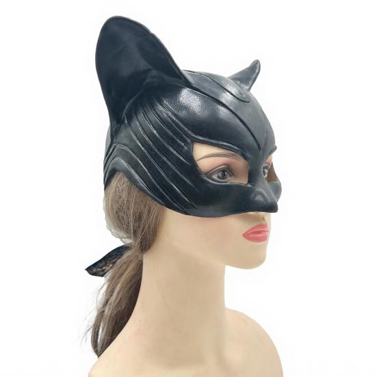 Breathable Halloween Face Mask Catw Woman Mask, Black Cat Eye Costume Soft Latex Leather Look Accessory for Masquerade Superhero Cosplay Party