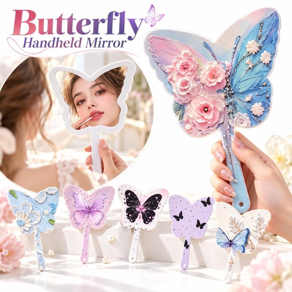 Butterfly Shape Cosmetic Mirror Handheld Pocket Mirror Portable Makeup Mirror Desktop Use
