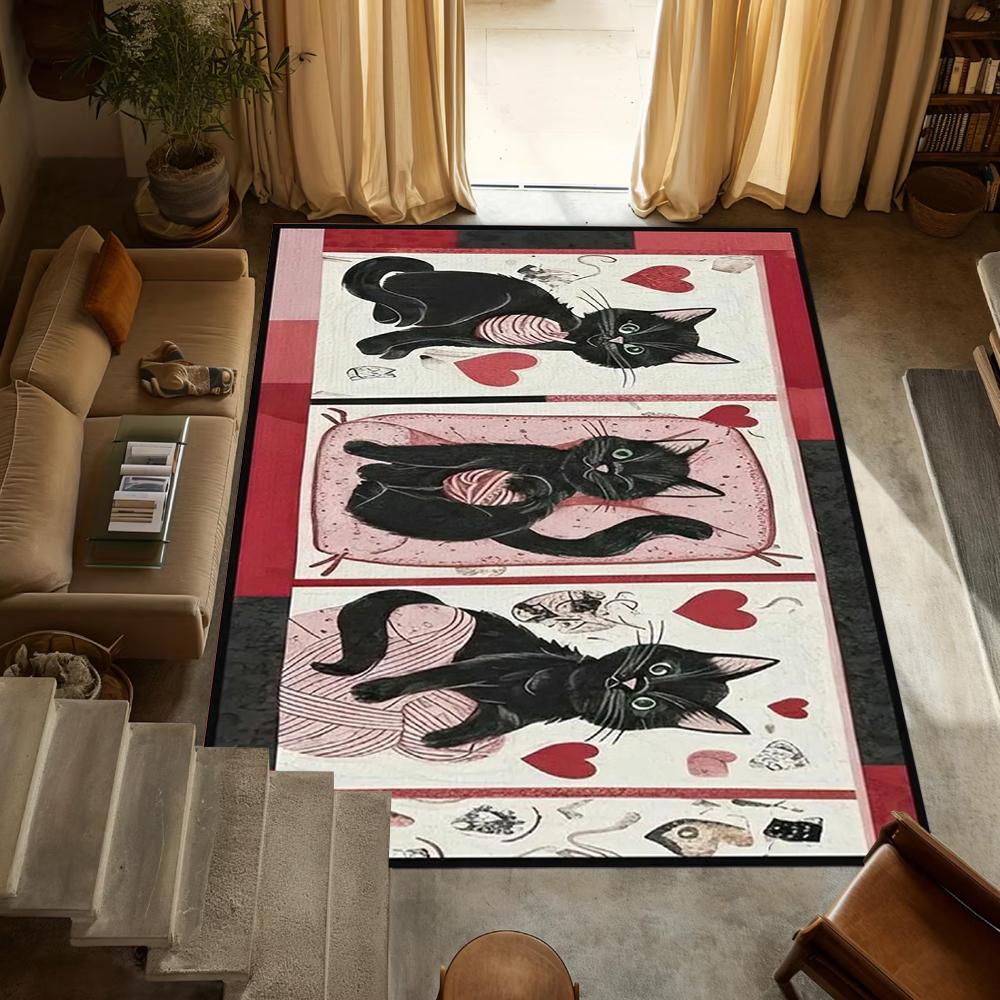 Valentine's Day Carpet Highland Cow Cat Love Printed Decorative Door Mat Entrance Living Room Bedroom Festive Atmosphere Rug