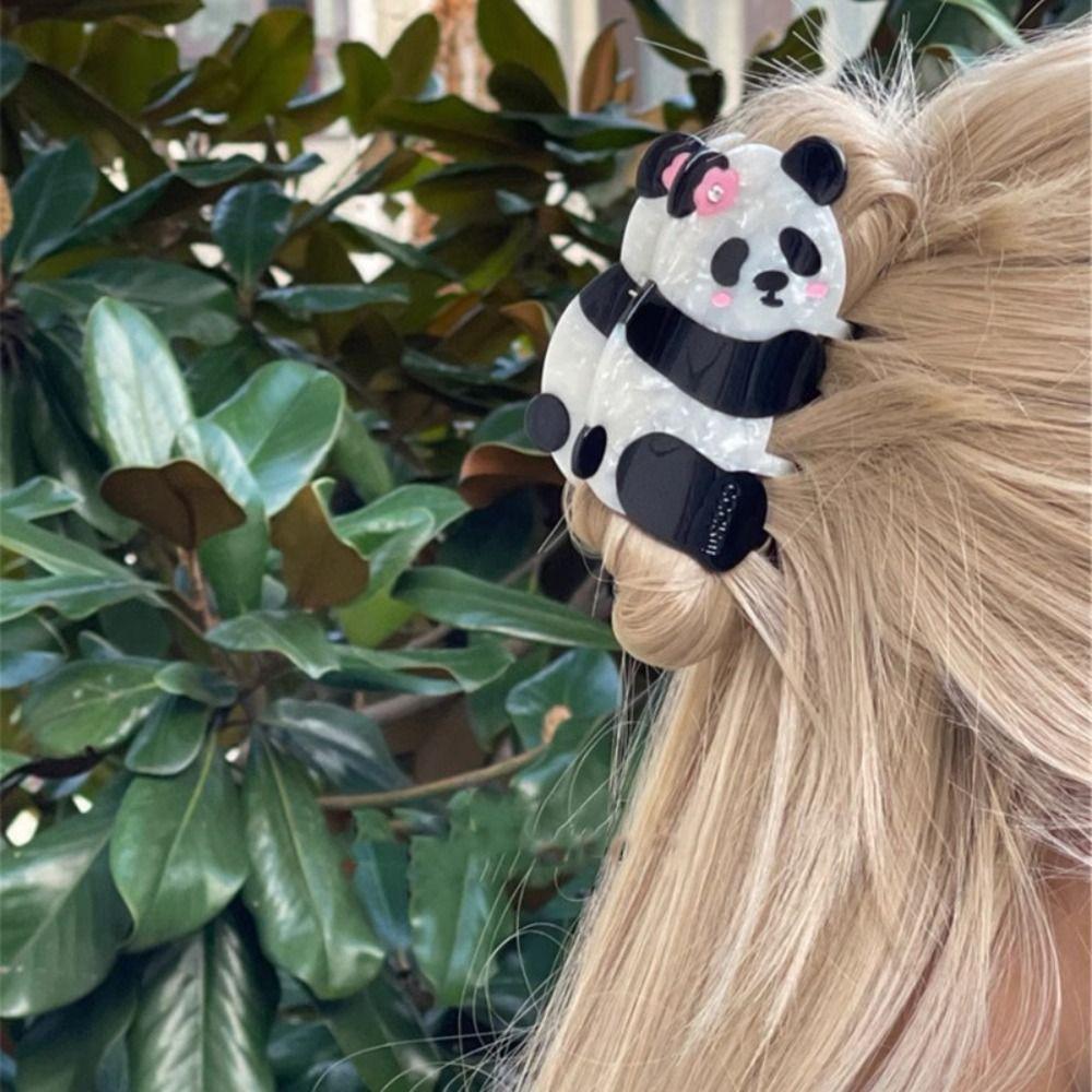 Mid Size Panda Hair Claw Cartoon Acetate Hair Clip Cute Animal Shark Clip  Daily