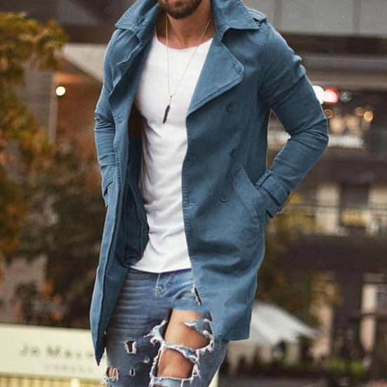 Men Autumn Coat Solid Color Slim Fit Mid Length Lapel Plus Size Pockets Long Sleeve Windproof Buttons Breathable Men Streetwear Jacket