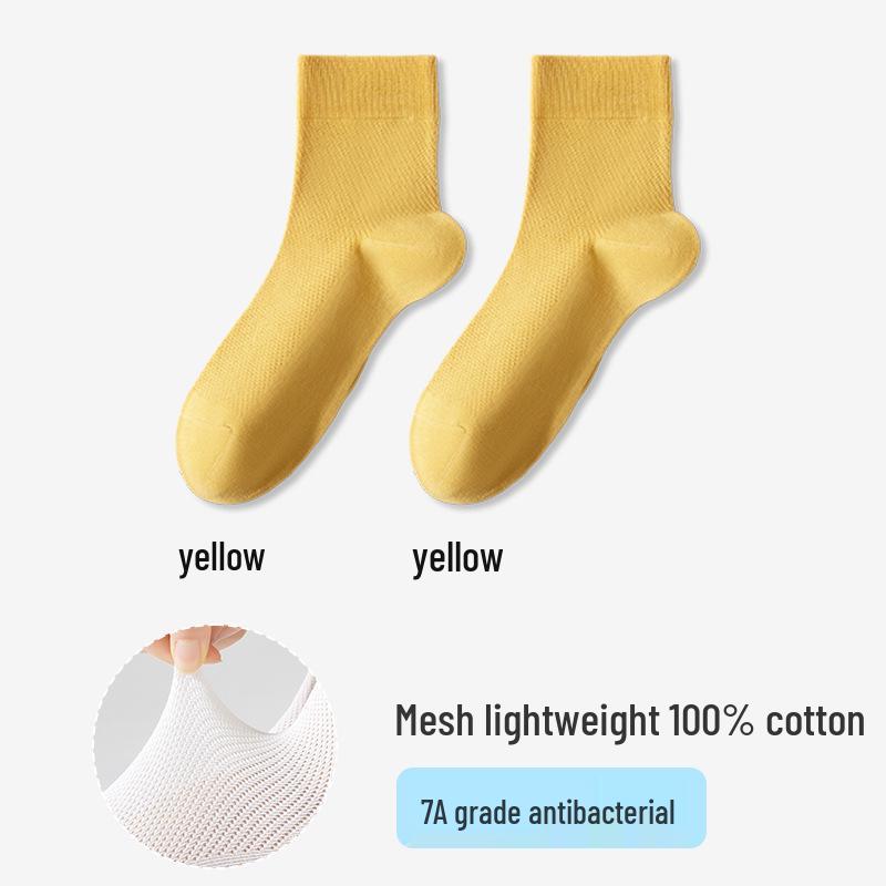 Женские летние хлопковые сетчатые носки до середины икры - Впитывающие пот, Устойчивые к запаху, Дышащие, Нескользящие, Бесшовные, Белые.