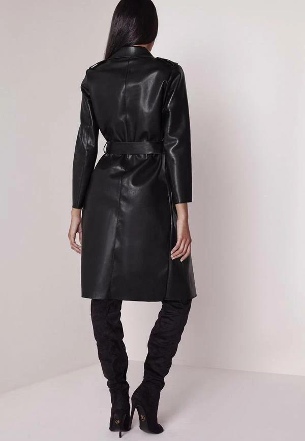 Ручной работы Длинный Вечерний Стильный Женский Черный Тренч Кожа Натуральная Овчина