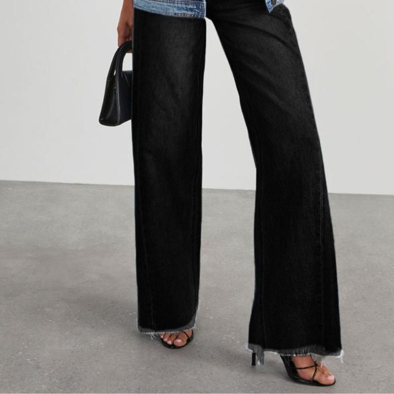 Модные прямые джинсы с кисточками, женские джинсовые брюки с высокой талией и карманами на пуговицах, женские повседневные свободные широкие брюки, новинка 2025 года