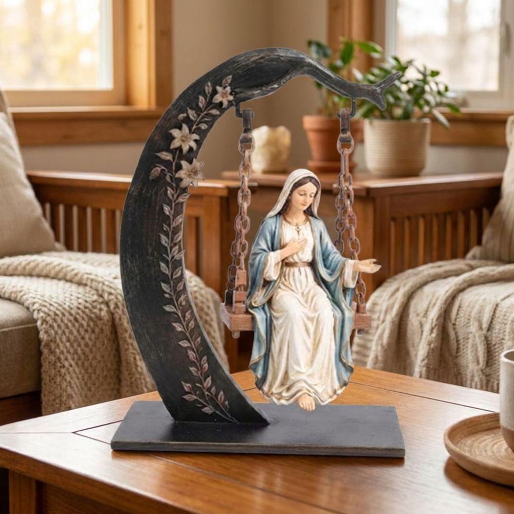 Vintage Wooden Jesus Swing Ornament Catholic Verse Engraved Bible Reading Figurine Cradle Swing Inspirational