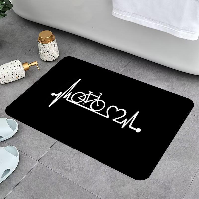 Brompton Bicycle Pattern Bath Mat Non-slip Absorbent Bathroom Carpet Rug with ECG Line Design Home Decoration Door Mat Entrance