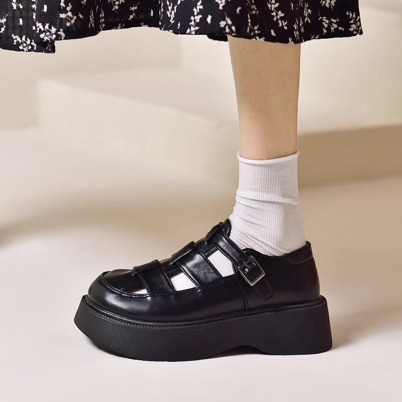 Кожаные сандалии на платформе, женская летняя одежда 2025, новая весенняя женская универсальная плетеная полая сумка-головка, римские сандалии