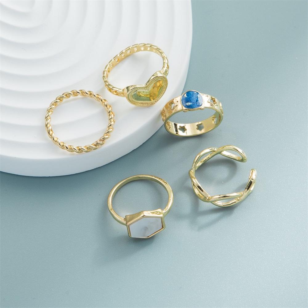 Модный комплект колец в стиле ретро для женщин, панк-металл, простая личность, кольцо со звездой и сердцем, ювелирное изделие, подарок