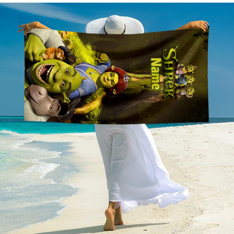 Custom Name Ultra-Soft Beach Towel with Shrek Theme,Ideal for Pool - Camping, Diving - Perfect Travel Essential, Vibrant Beach Towel.