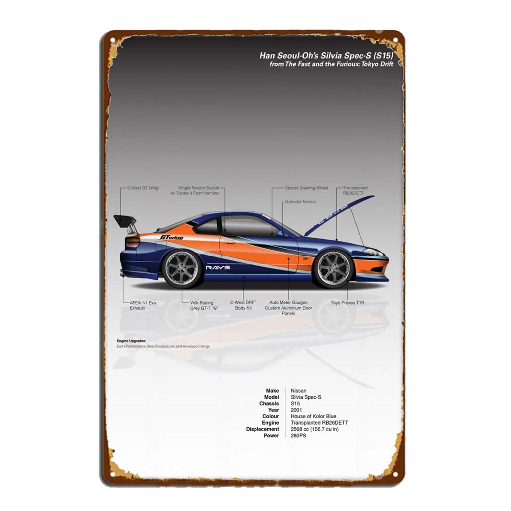 Спортивный автомобиль AE86 Параметры производительности Плакат Винтажные таблички Металлическая жестяная вывеска Гараж Бар Декор Тарелка Художественная настенная табличка Жестяные знаки