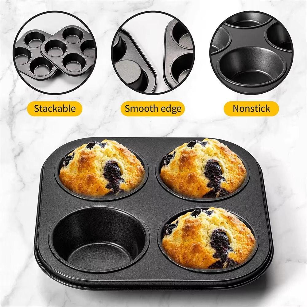 2Pcs Carbon Steel Muffin Baking Pan Non-Stick Cake Mold Pancake Pan Mold Party Cake Make